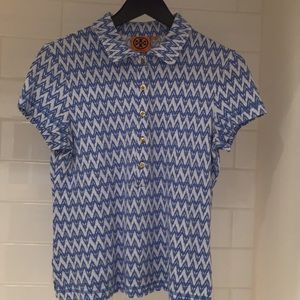 Tory Burch Polo Shirt Small Blue with Gold buttons